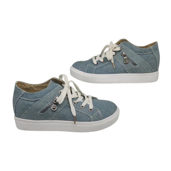 Denim Sneakers Womens 8 Light Wash Platform Zipper Hipster Lace Up Low Tops - Picture 3 of 14